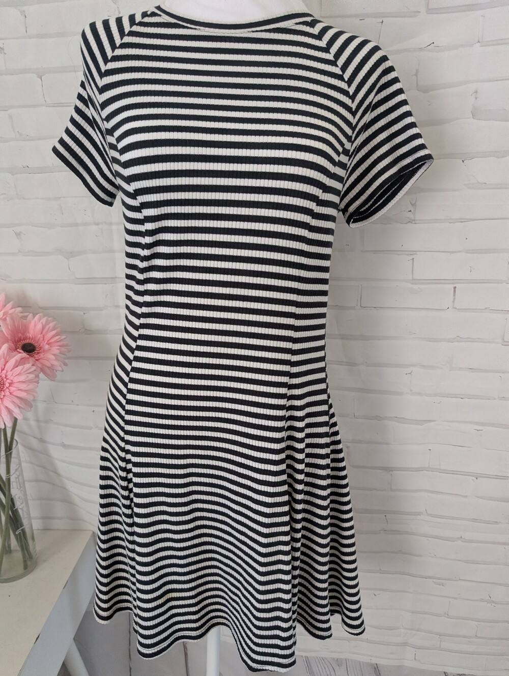 NWT BDG Black & White Striped Short Sleeve Mini Dress